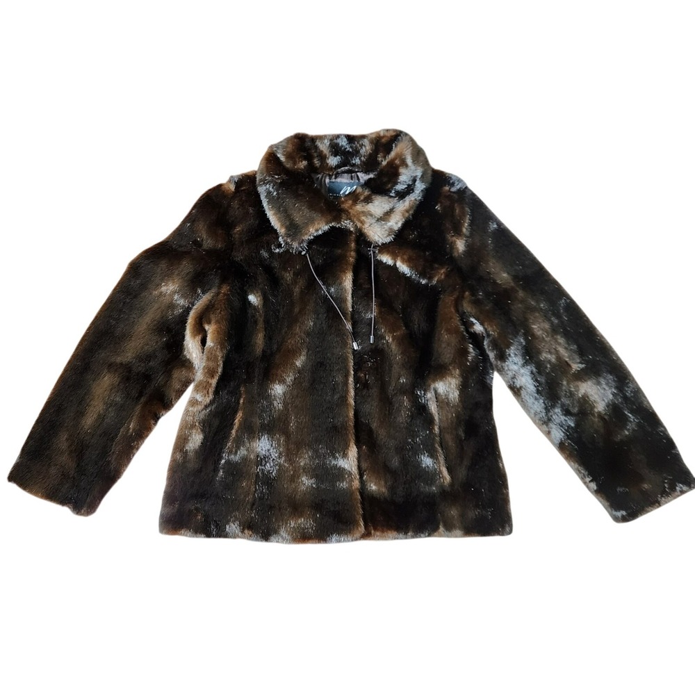Midnight Velvet Faux Fur Jacket XL Brown Pockets Mob Wife Evening Aspen